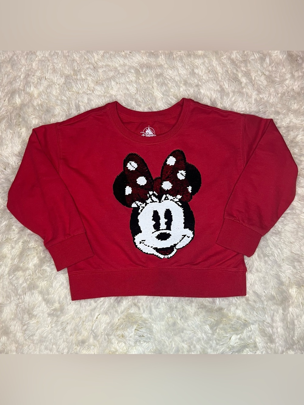 Disney Girls Size XS Red Minnie Mouse Sequin Sweatshirt